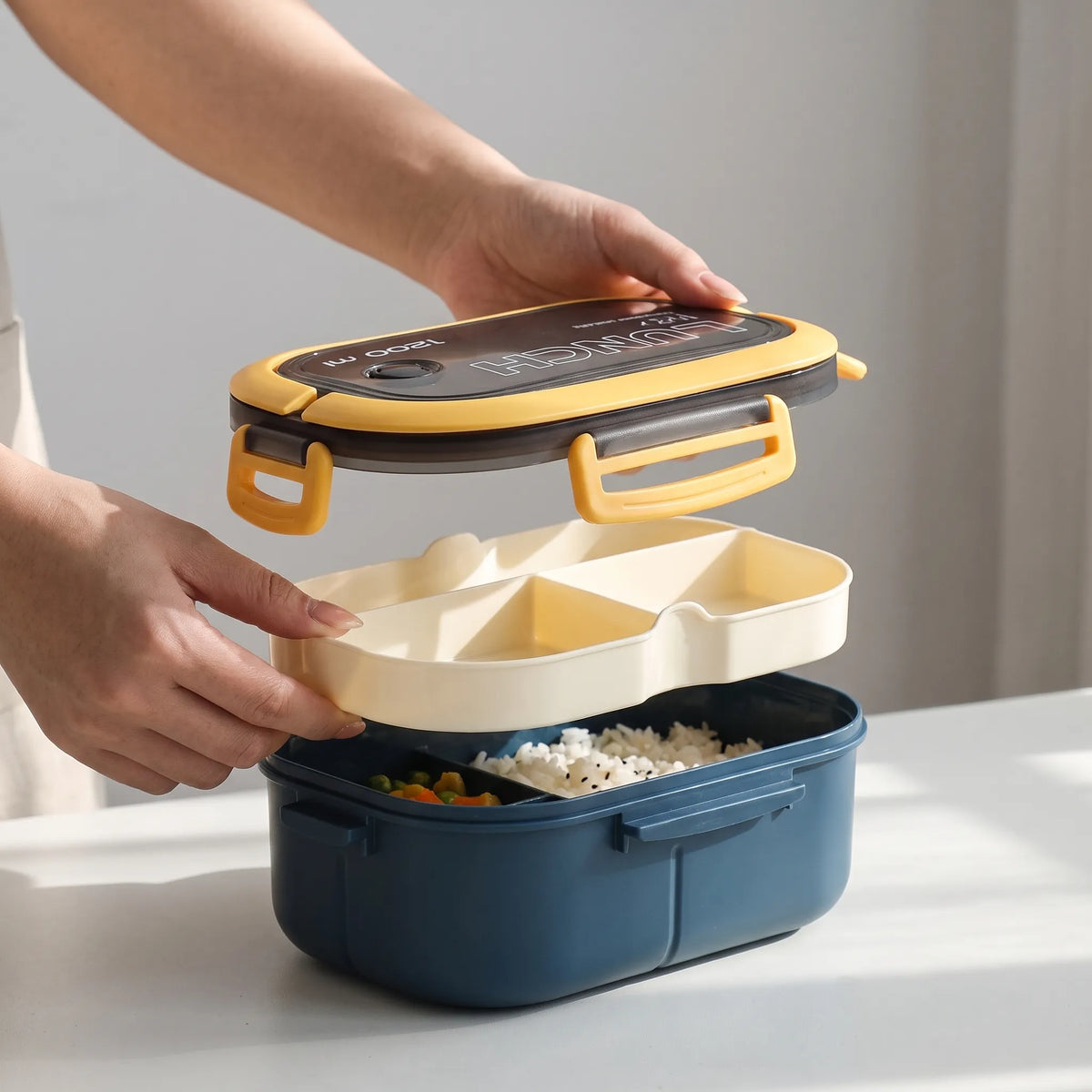 Portable Double-Layer Bento Box with Compartments