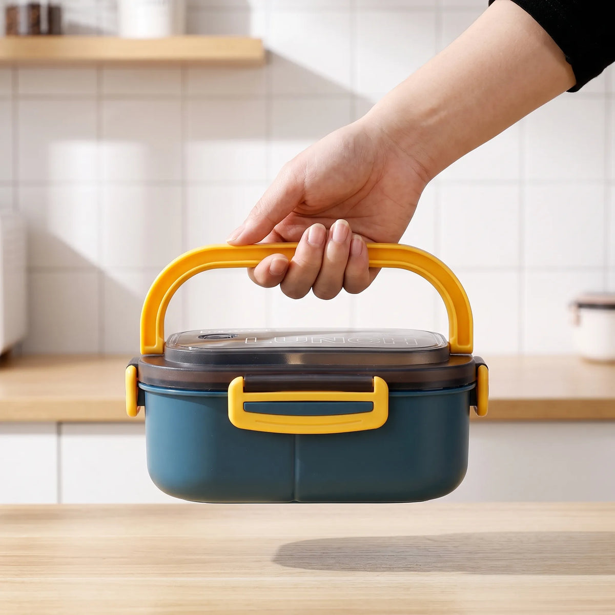 Portable Double-Layer Bento Box with Compartments