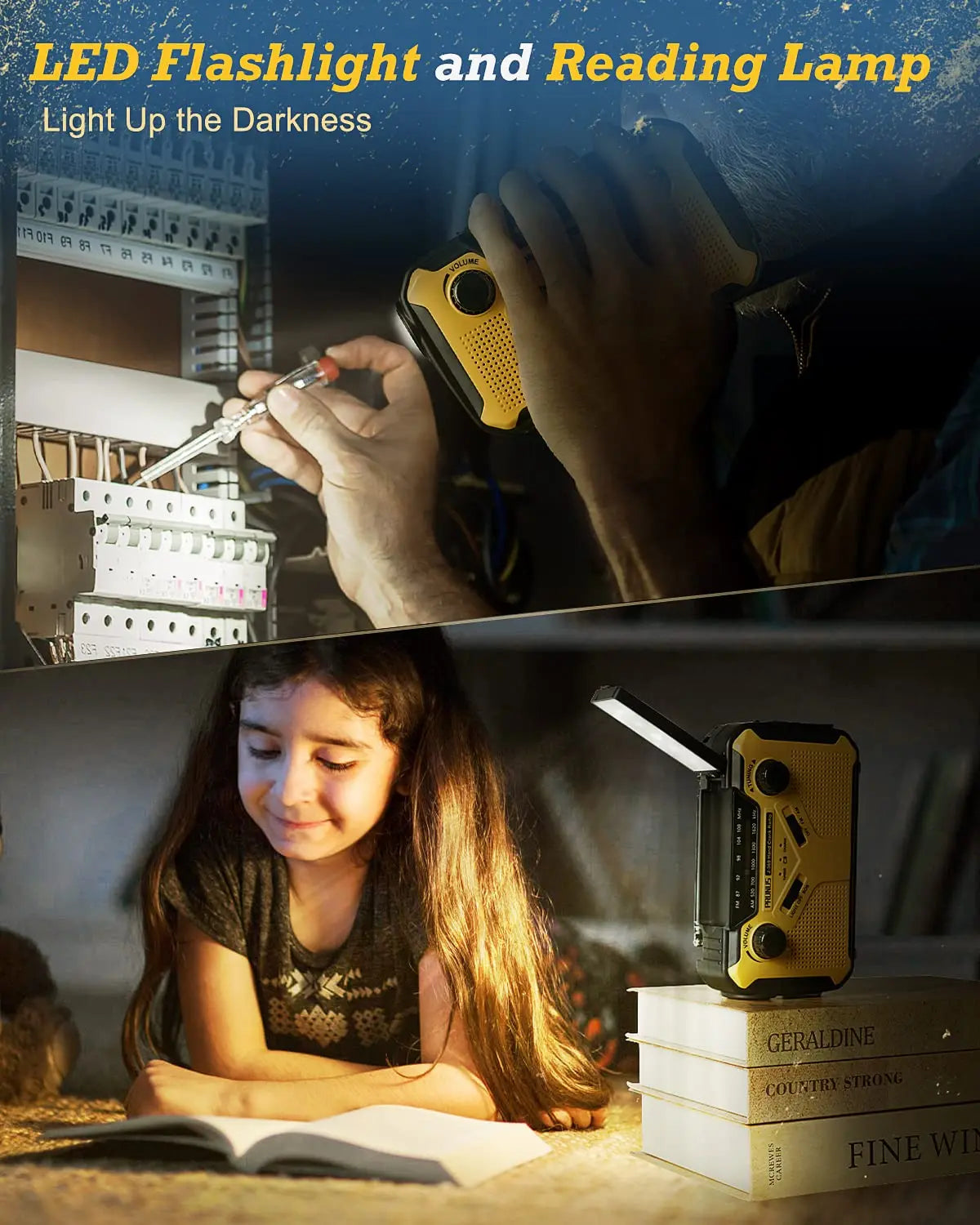 Portable Emergency Radio with Flashlight & Power Bank - Solar, Crank & USB Charging