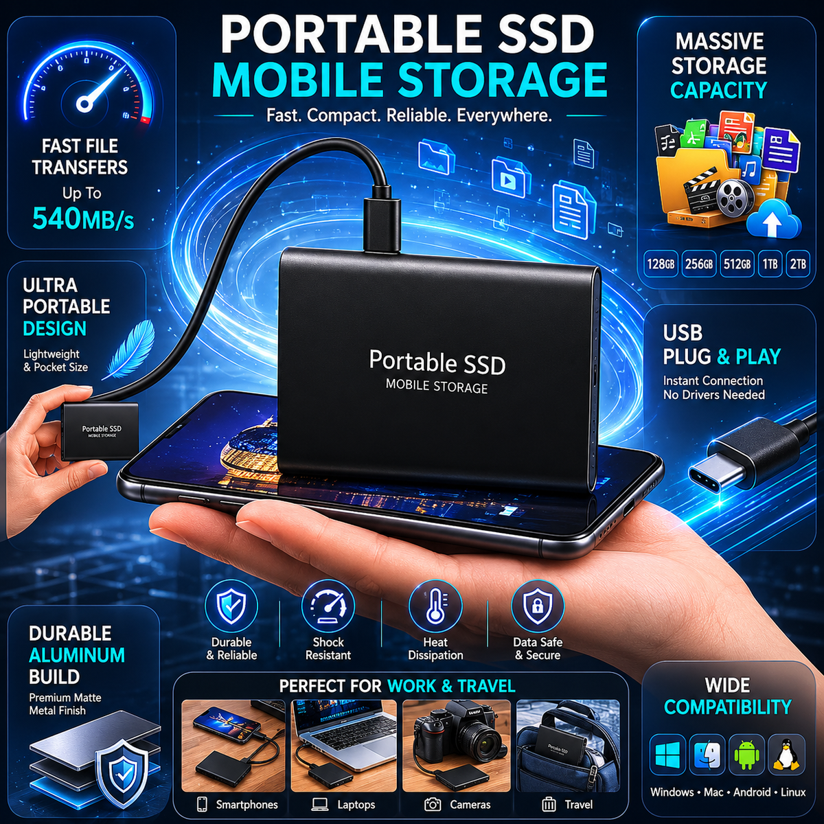 Portable External USB SSD Storage Device