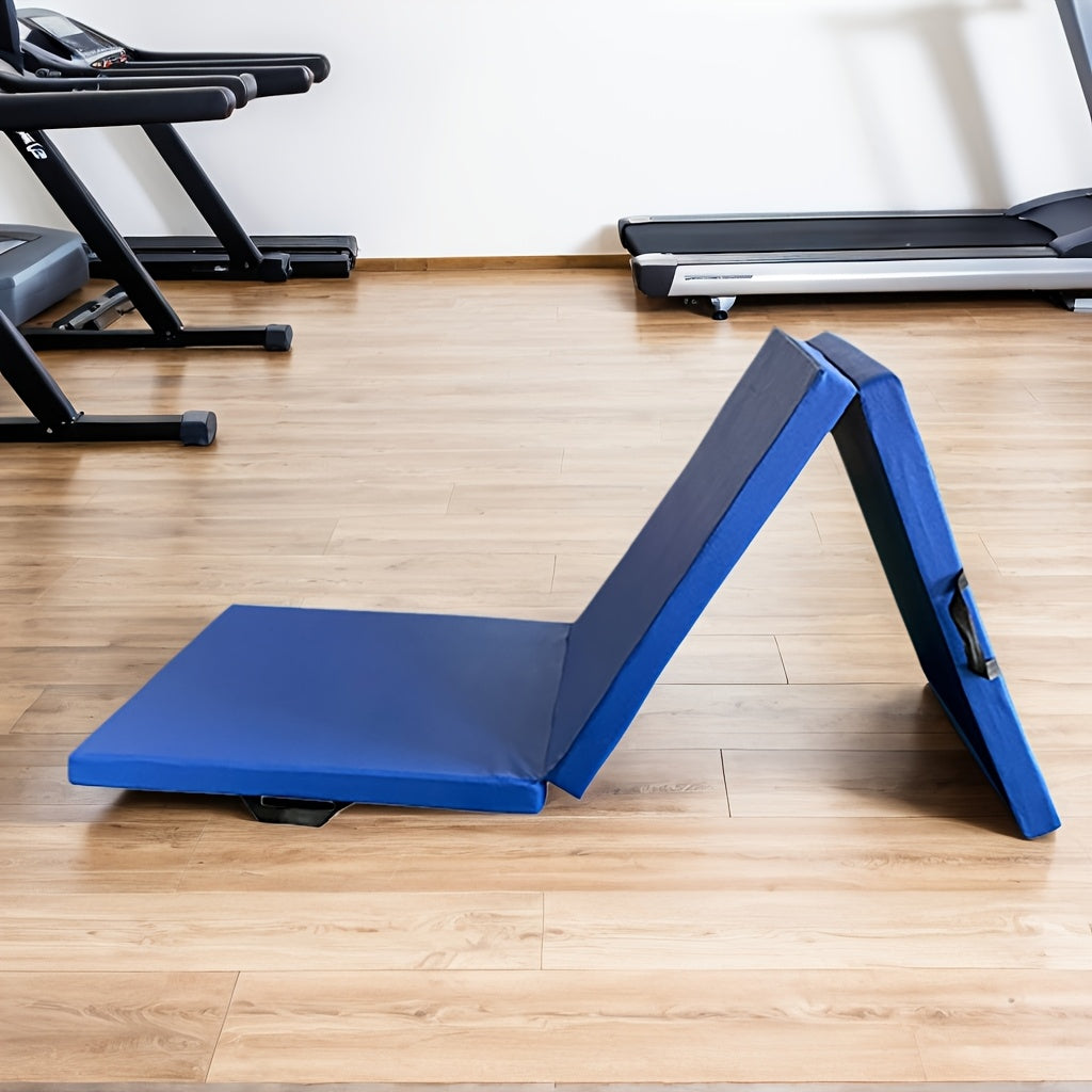 Portable Tri-Fold Yoga Mat with Thick Padding, Non-Slip PU Surface and Handle