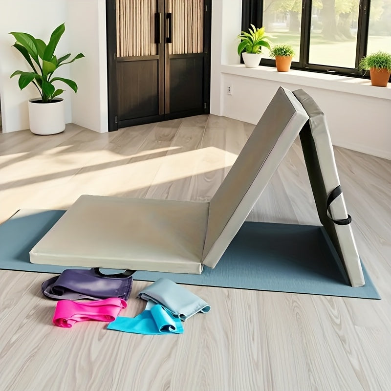 Portable Tri-Fold Yoga Mat with Thick Padding, Non-Slip PU Surface and Handle