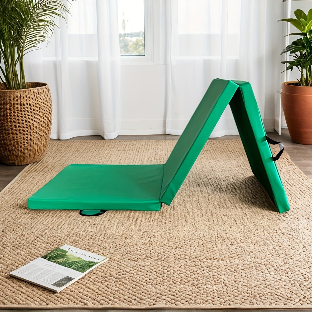 Portable Tri-Fold Yoga Mat with Thick Padding, Non-Slip PU Surface and Handle