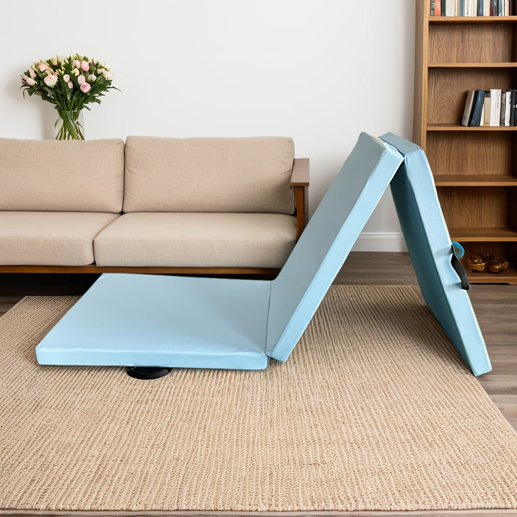 Portable Tri-Fold Yoga Mat with Thick Padding, Non-Slip PU Surface and Handle