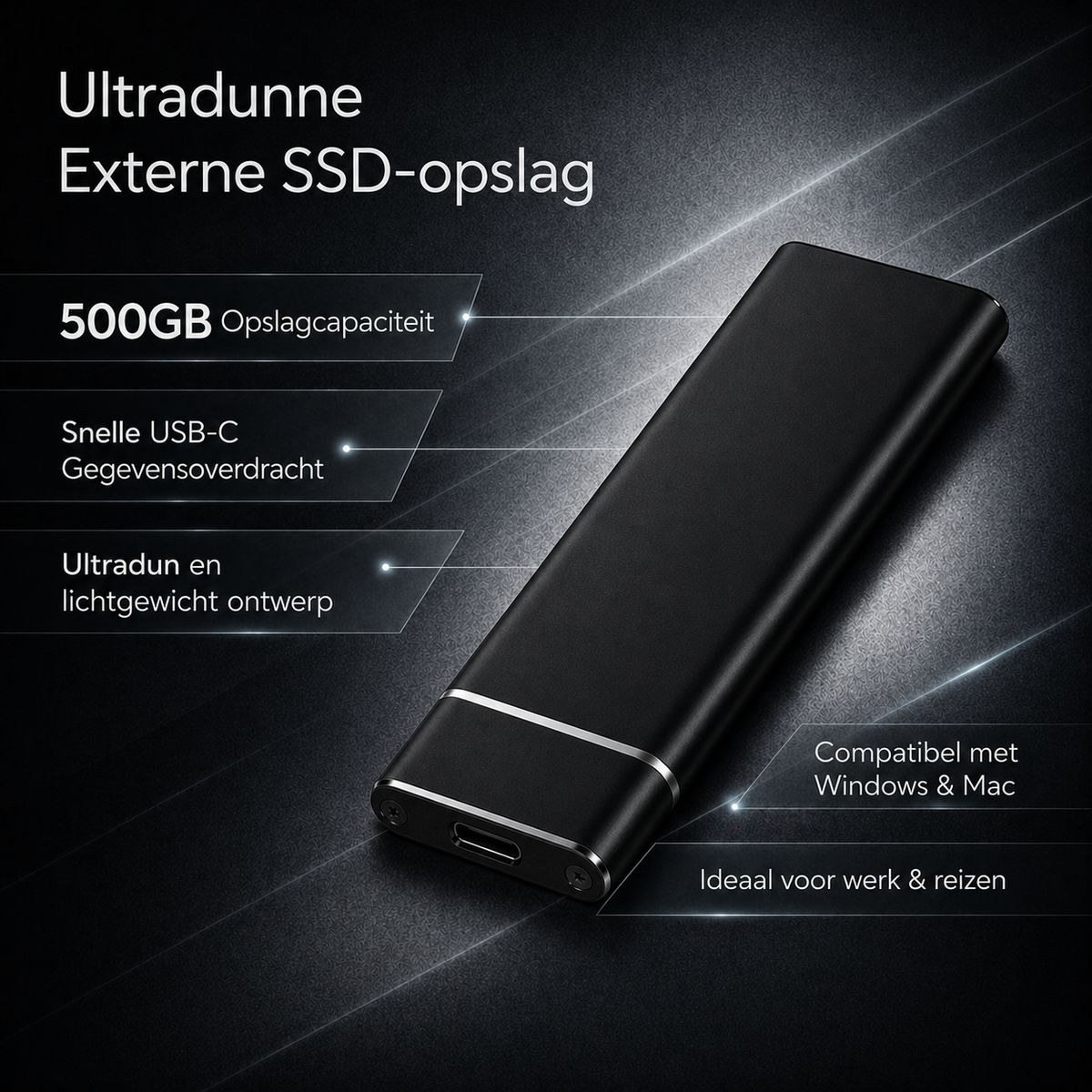 Portable Ultra-Slim External SSD 500GB USB-C Data Storage