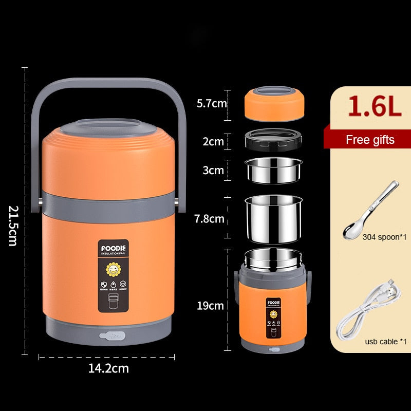 Portable USB Heated Lunch Box - 304 Stainless Steel Food Warmer