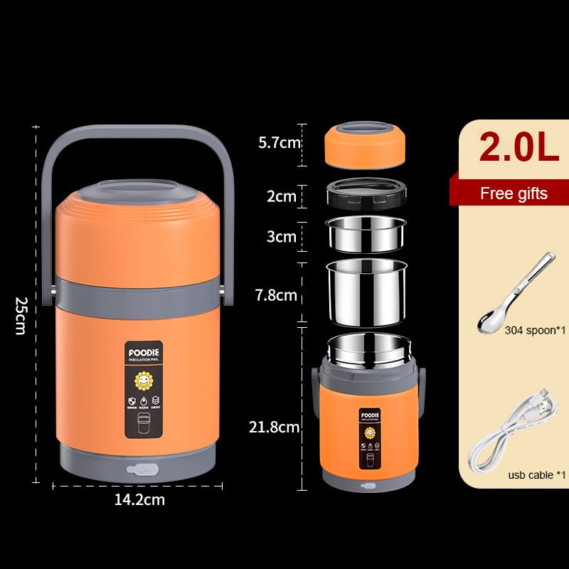 Portable USB Heated Lunch Box - 304 Stainless Steel Food Warmer