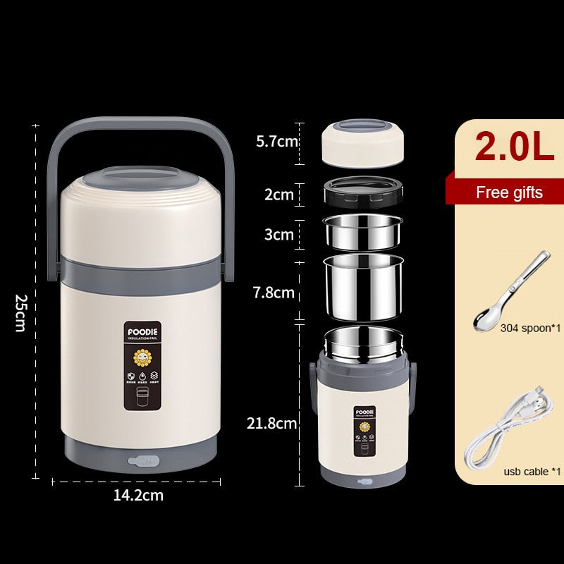 Portable USB Heated Lunch Box - 304 Stainless Steel Food Warmer