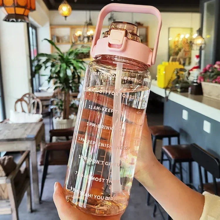 Portable Water Bottle with Straw and Time Markings for Sports & Fitness