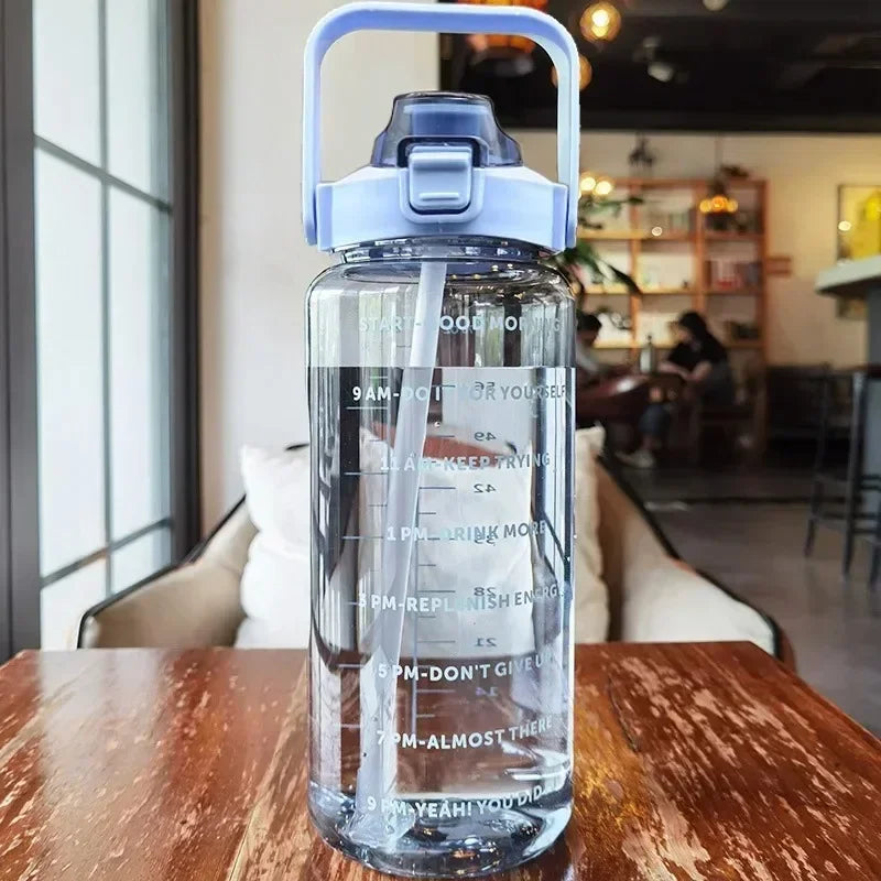 Portable Water Bottle with Straw and Time Markings for Sports & Fitness