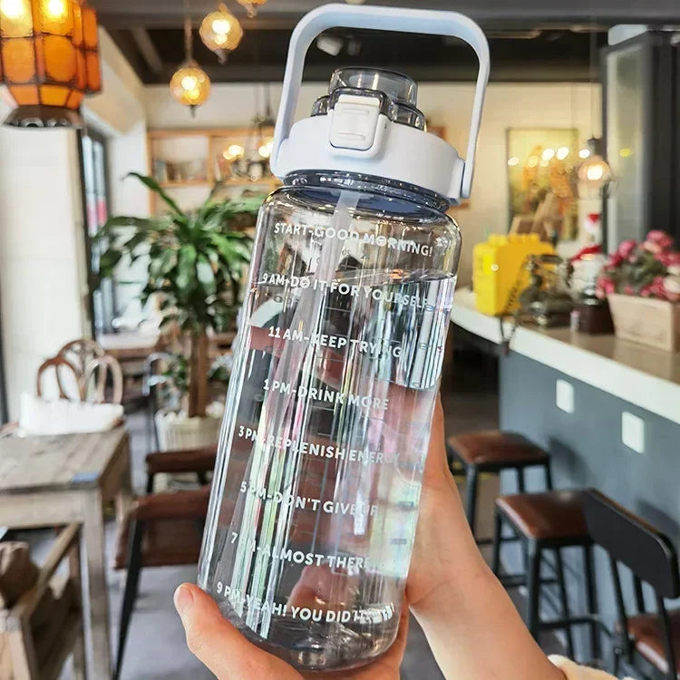 Portable Water Bottle with Straw and Time Markings for Sports & Fitness