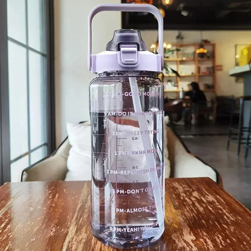 Portable Water Bottle with Straw and Time Markings for Sports & Fitness