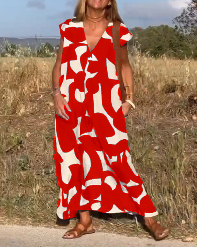 Printed V-Neck Dress