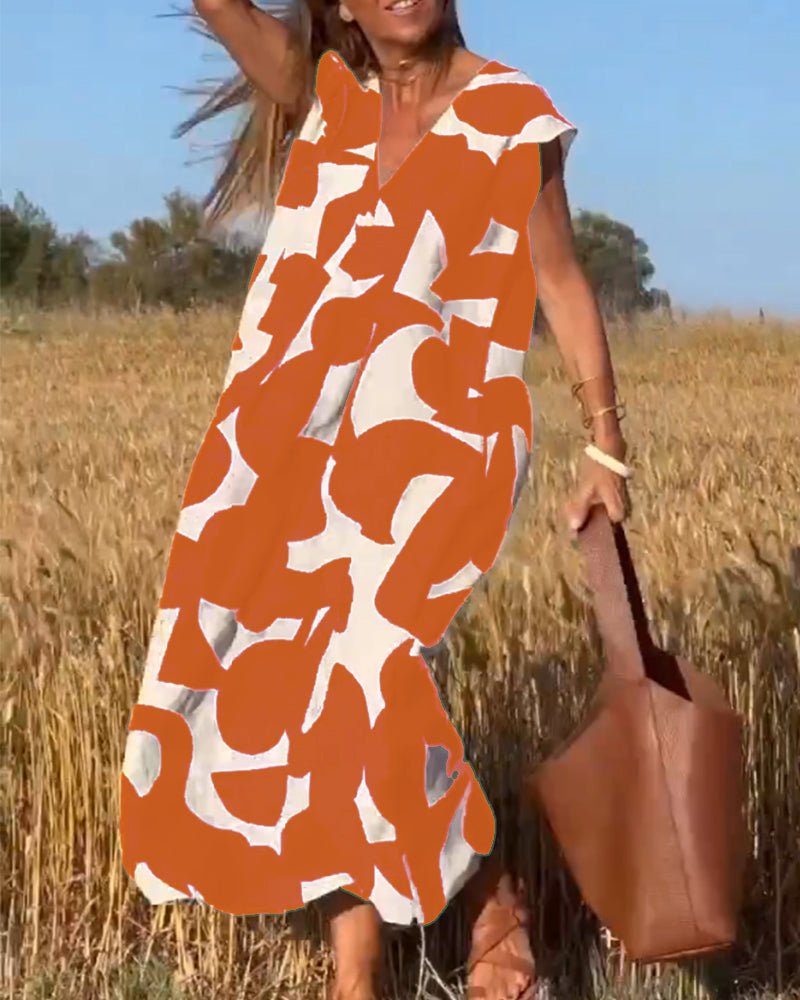 Printed V-Neck Dress