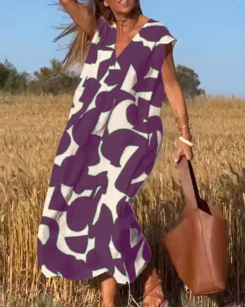 Printed V-Neck Dress