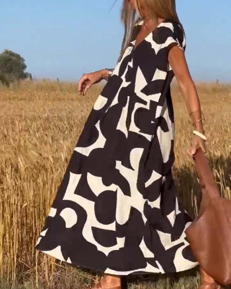 Printed V-Neck Dress