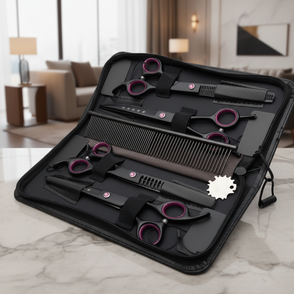Professional 4-Piece Pet Grooming Scissors Set for Dogs and Cats