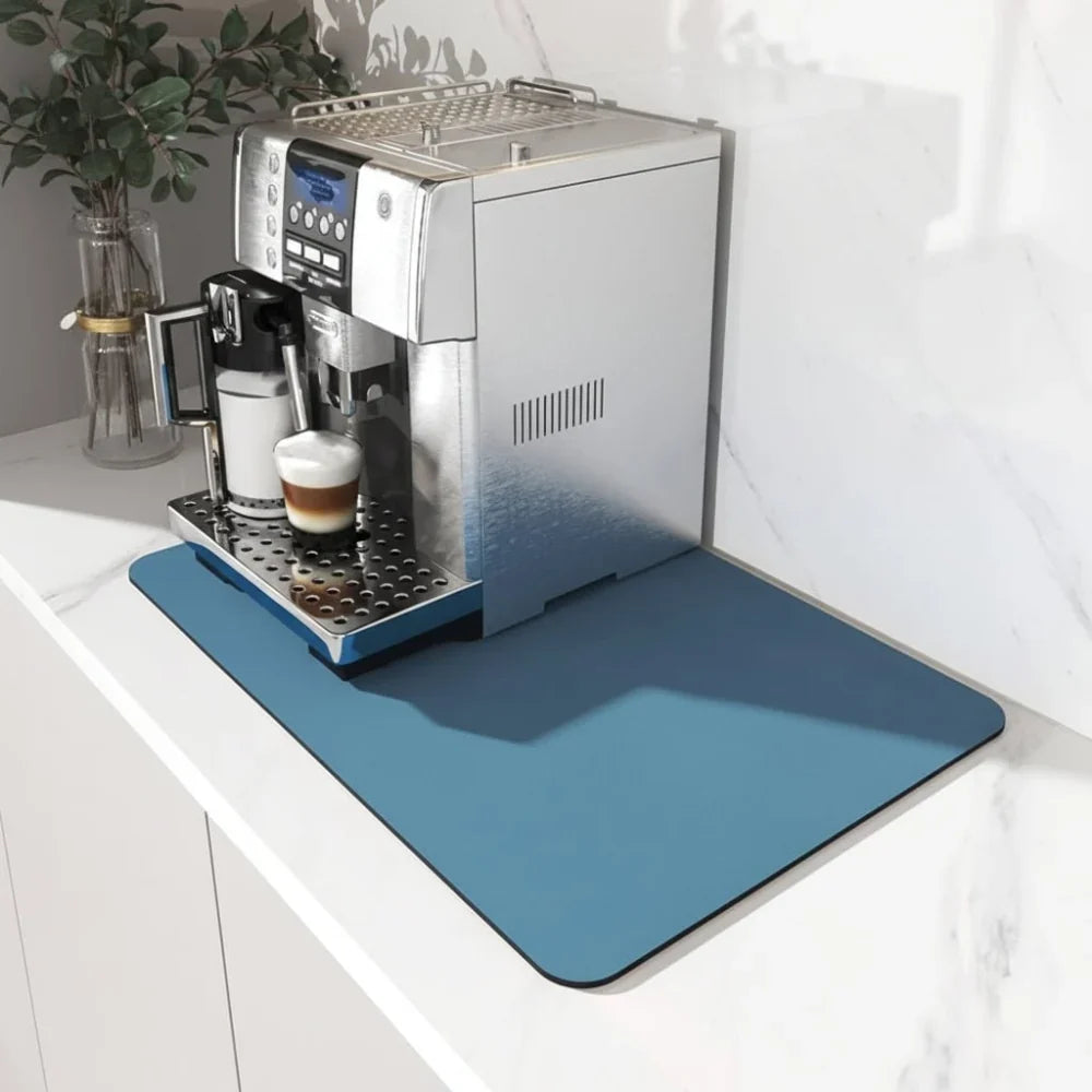 Quick-Drying Diatomite Coffee Mat, Modern Design, Dark Blue