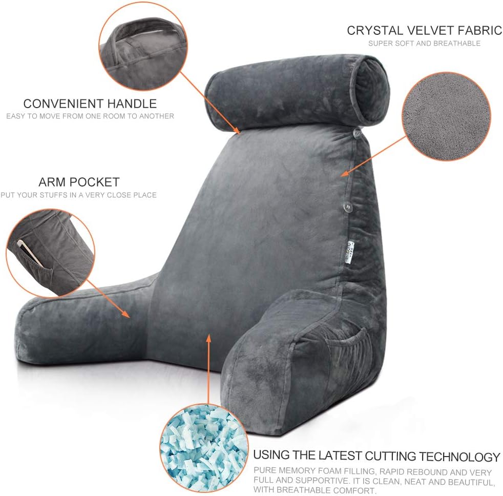 Reading Bed Pillow with Arms - Plush Velour Support