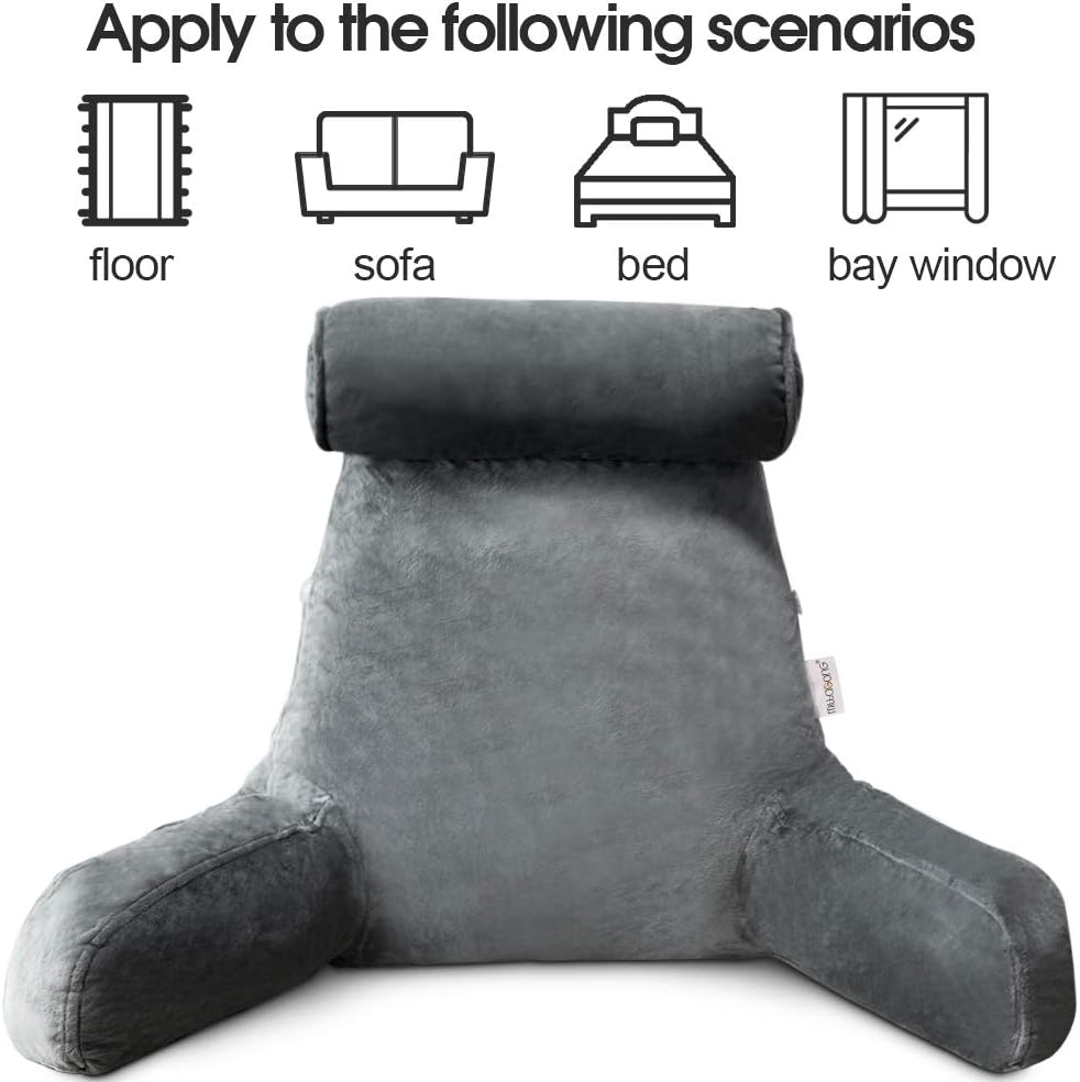 Reading Bed Pillow with Arms - Plush Velour Support