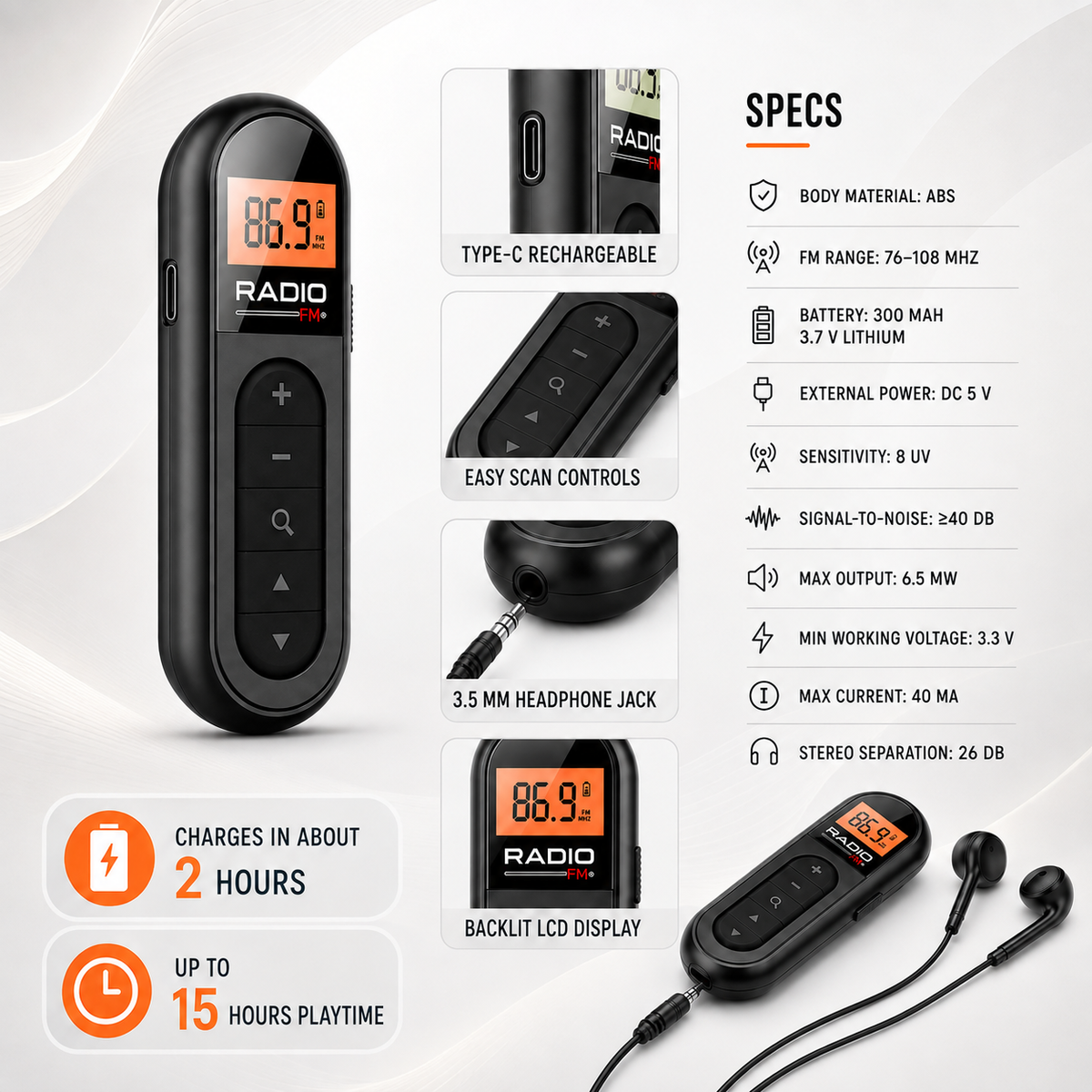 Rechargeable Pocket FM Radio
