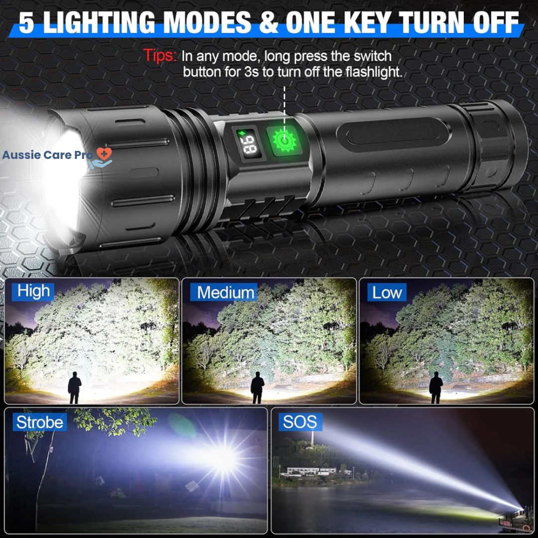 Rechargeable Tactical LED Flashlight – 100,000 Lumens