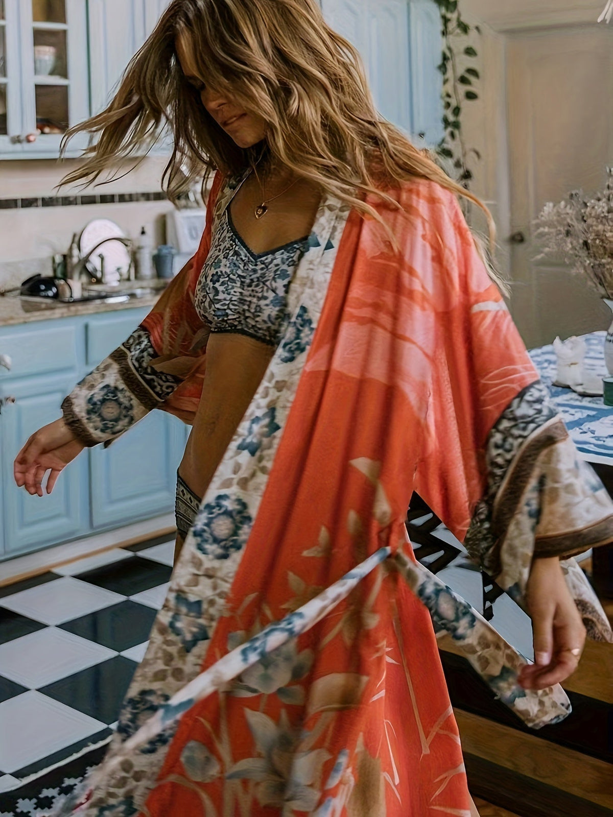 Red Floral Kimono - Isabella