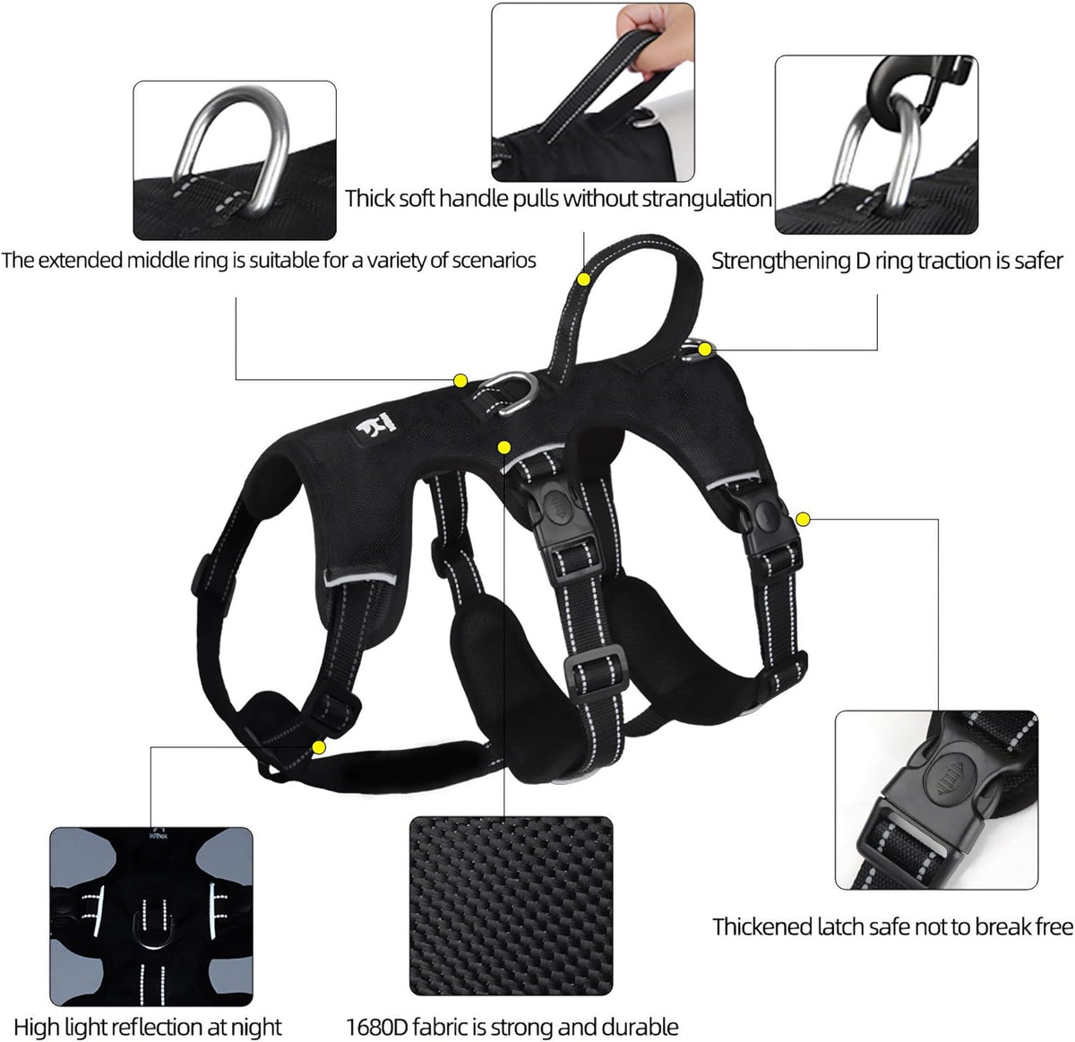 Reflective No-Pull Dog Harness – Escape-Proof and Adjustable for Safe Walks