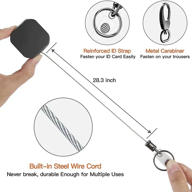 Retractable Metal Carabiner Keychain with Steel Wire Cable – 71.8 cm Badge Reel