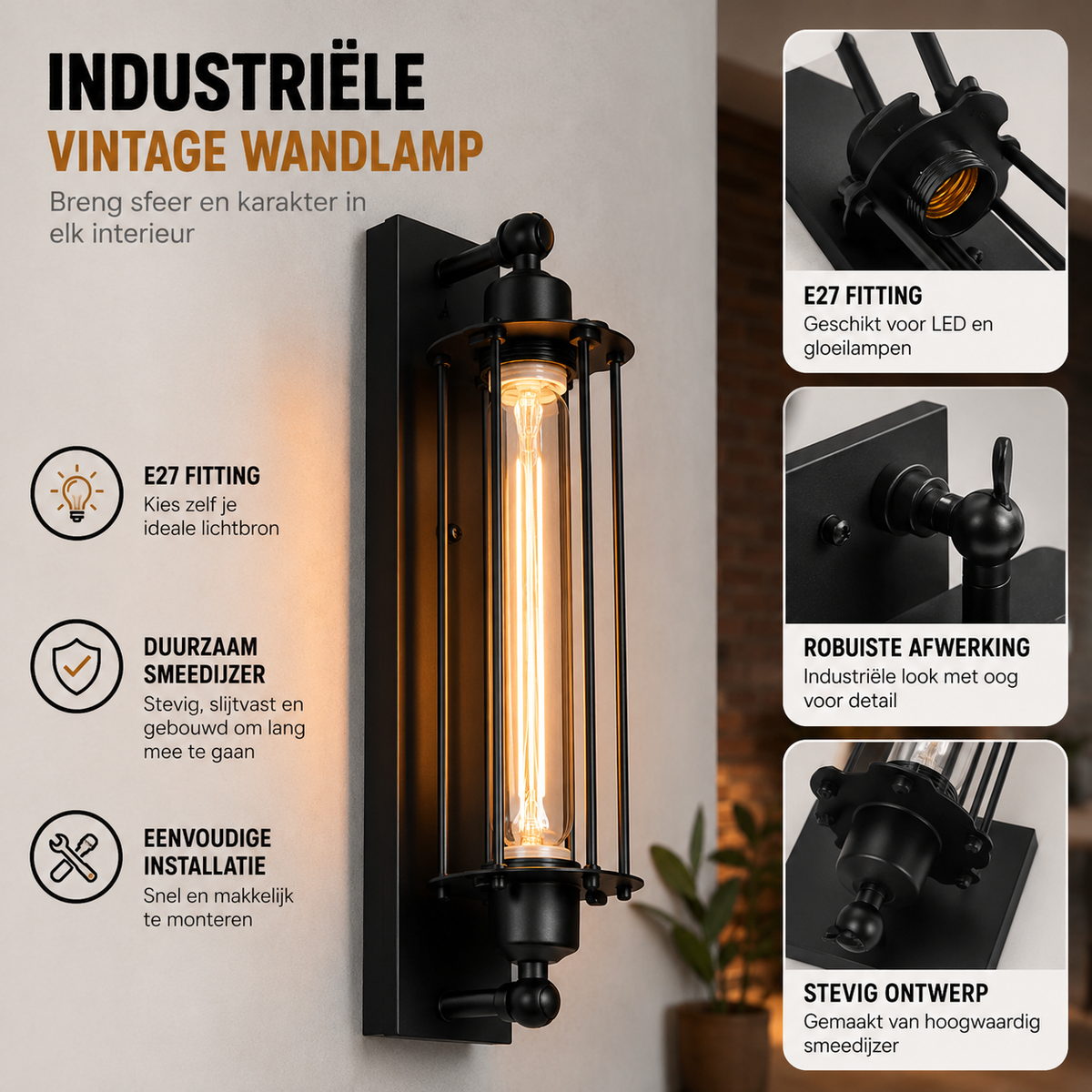Retro E27 Industrial Wall Sconce | Classic Wall Lamp with Modern LED Design for Home Decor
