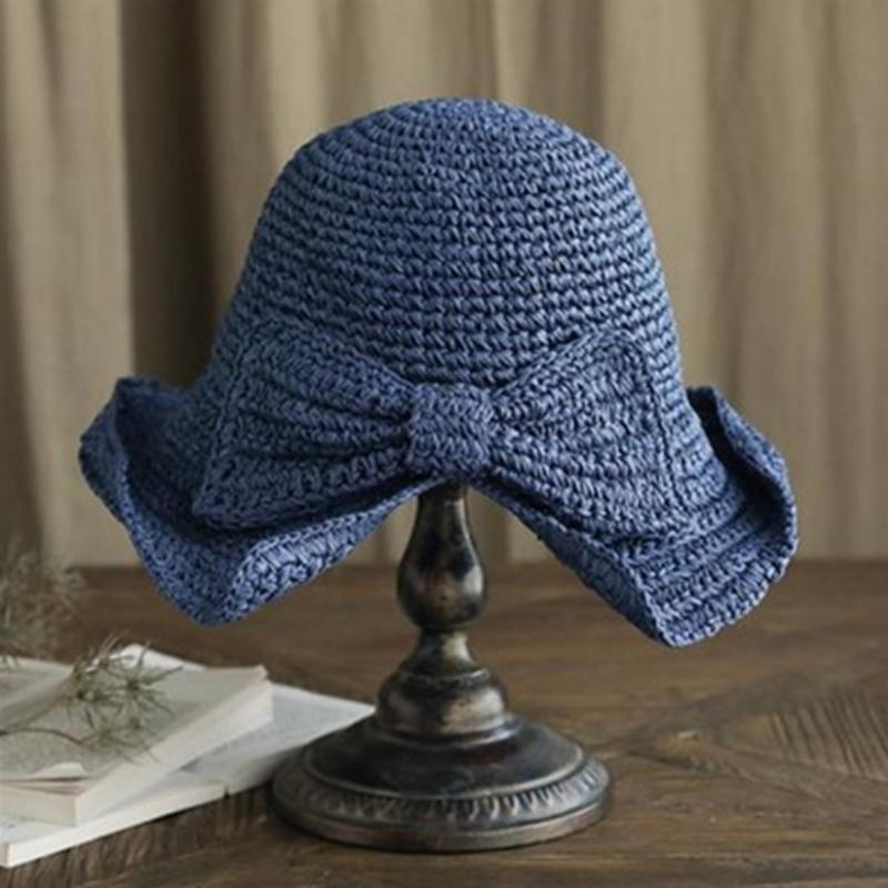 Retro Foldable Straw Hat with Bow