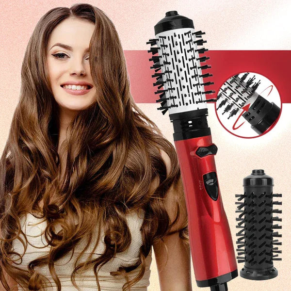 Rotating Hair Dryer Brush with Interchangeable Brushes for Volume & Curls