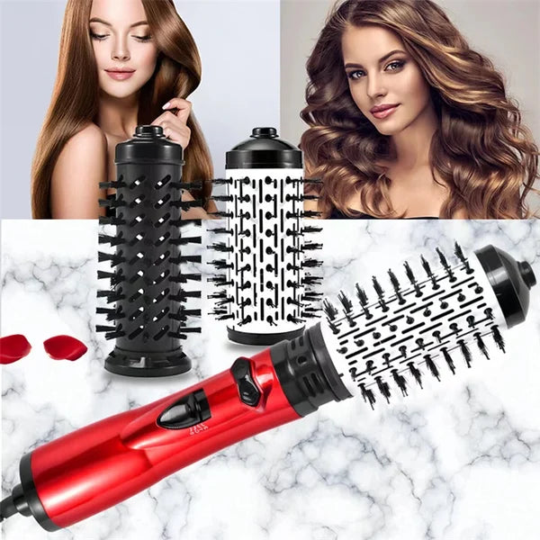 Rotating Hair Dryer Brush with Interchangeable Brushes for Volume & Curls