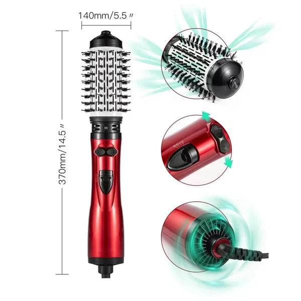 Rotating Hair Dryer Brush with Interchangeable Brushes for Volume & Curls