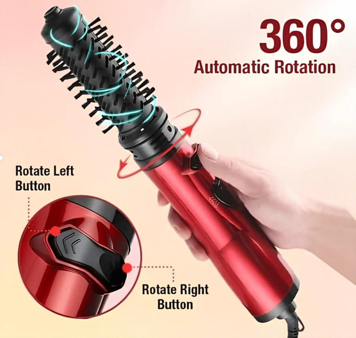 Rotating Hair Dryer Brush with Interchangeable Brushes for Volume & Curls