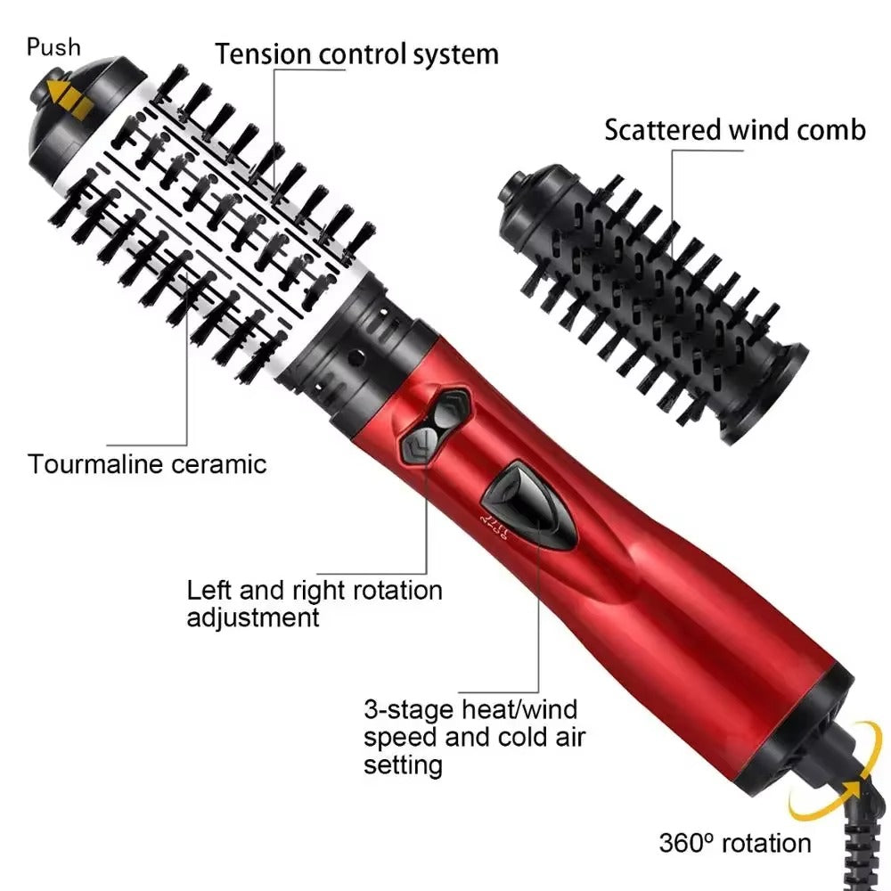 Rotating Hair Dryer Brush with Interchangeable Brushes for Volume & Curls