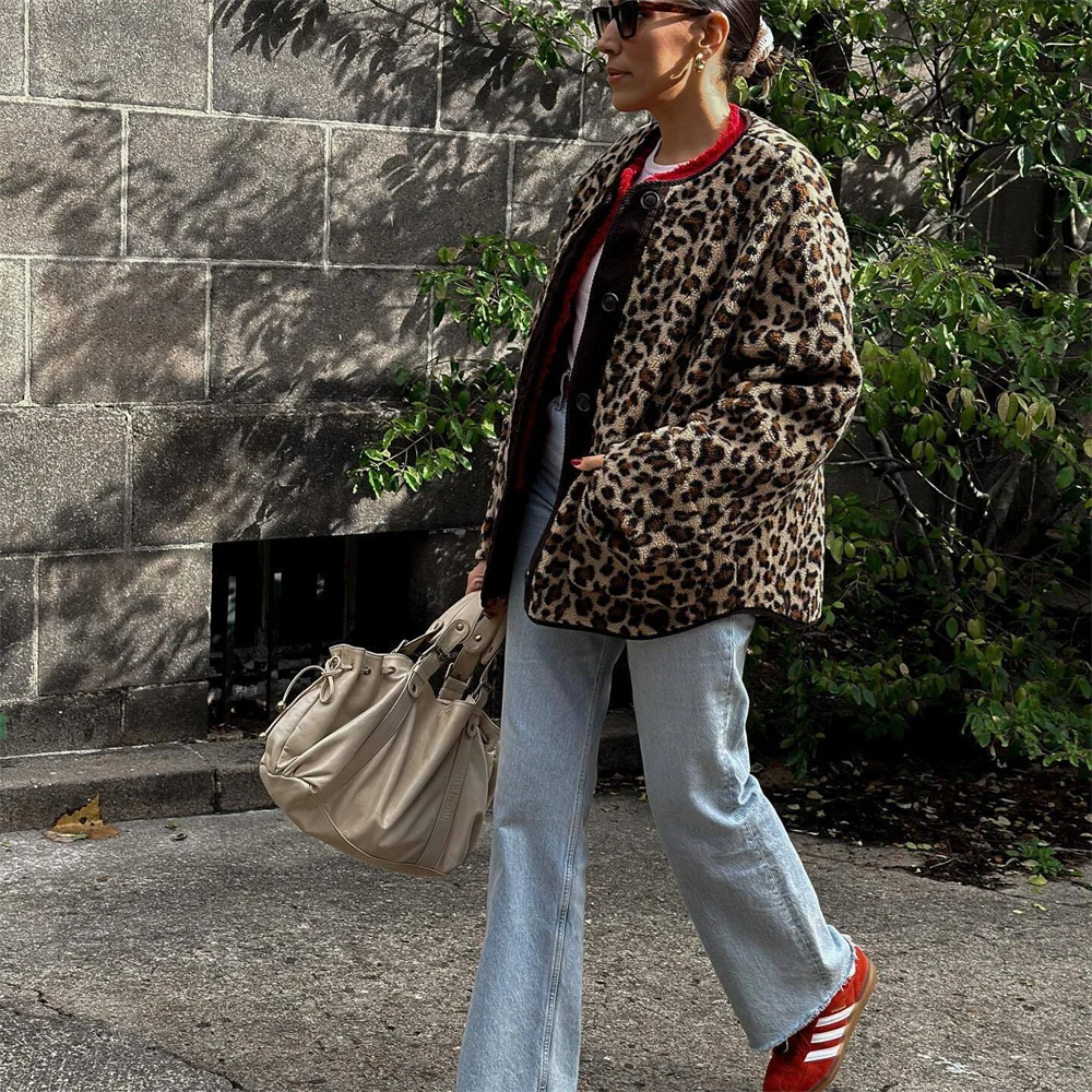 Round Neck Leopard Print Jacket
