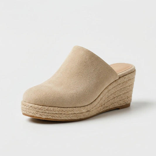 Round Toe Slip-On Wedge Mules