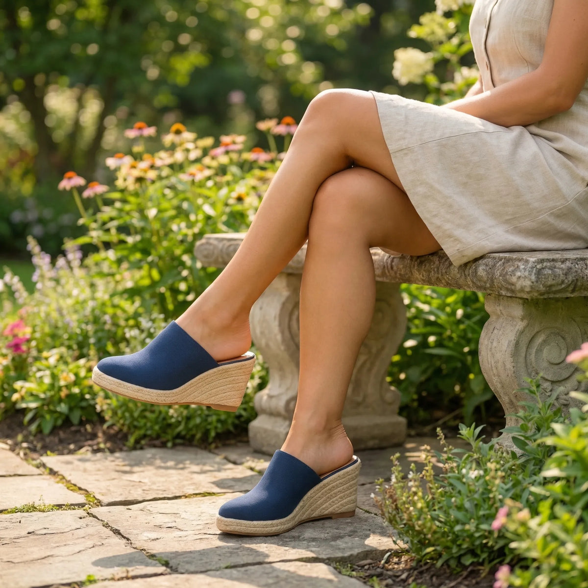Round Toe Slip-On Wedge Mules