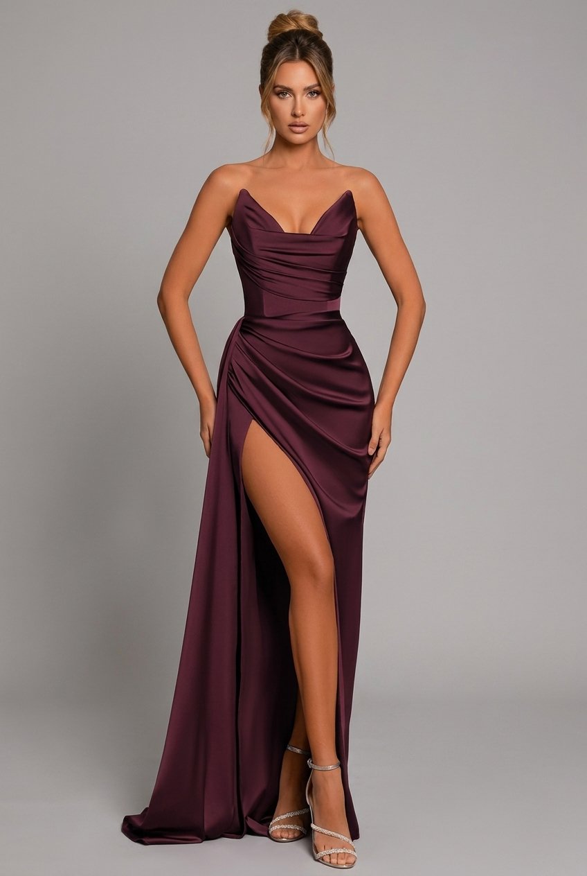Ruched Sweetheart Maxi Dress with Split