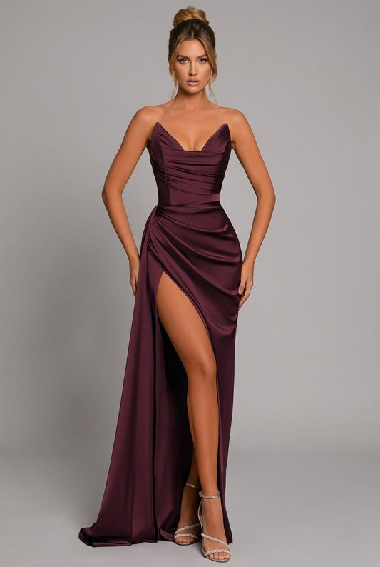 Ruched Sweetheart Maxi Dress with Split