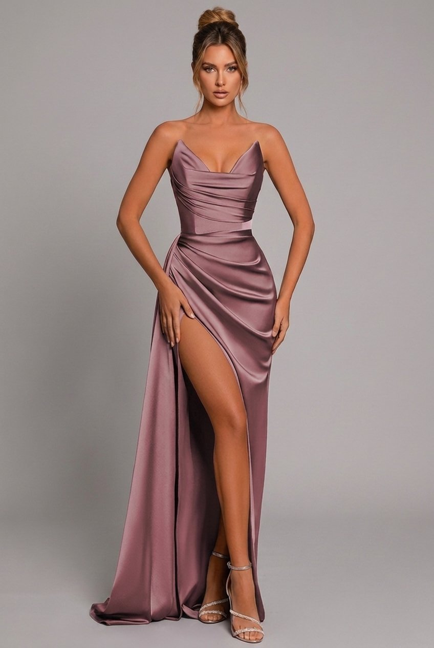 Ruched Sweetheart Maxi Dress with Split