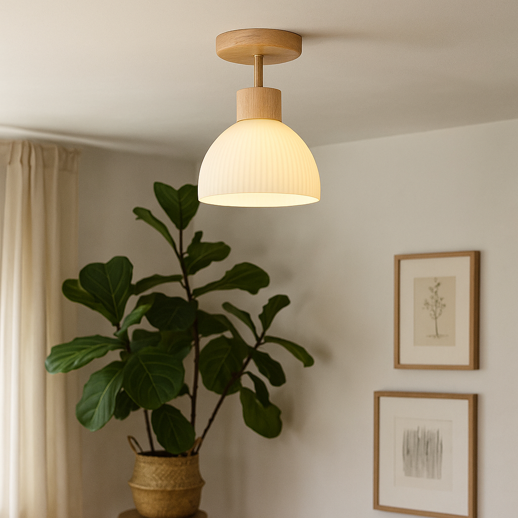 Scandinavian Design Wooden LED Ceiling Light – Warm White Light – Ø46 cm