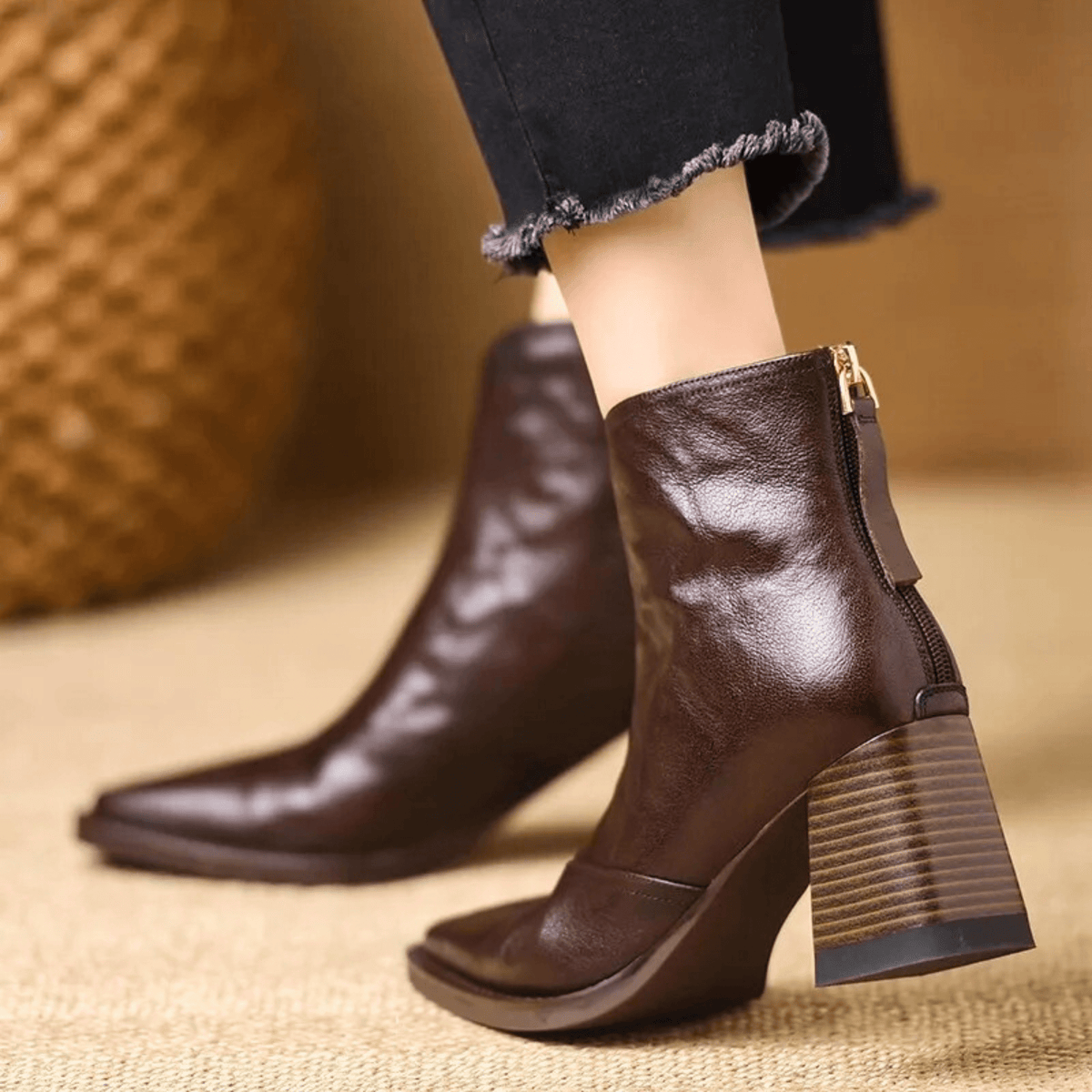 Sculpted Mid-Heel Ankle Boots