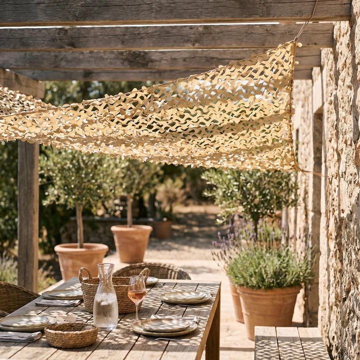 Shade Net for Patio & Pergola — 6 Colors, Breathable Airflow, Hangs in 1 Hour