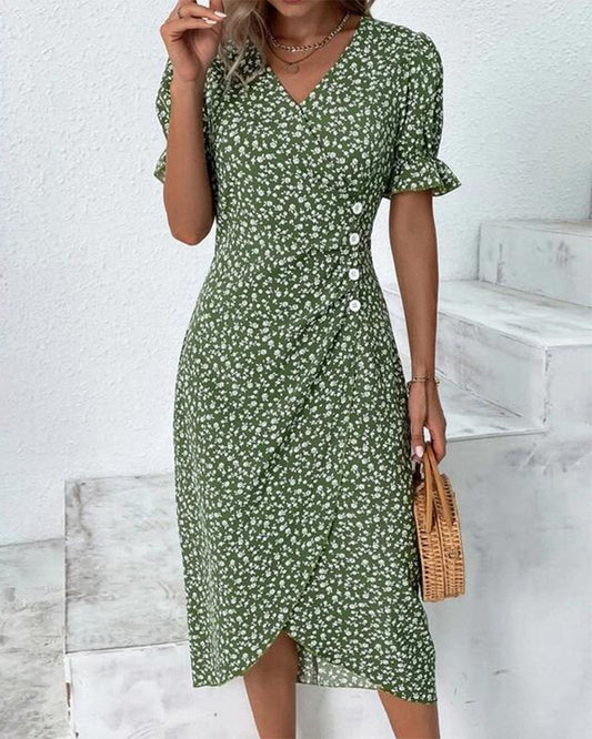 Short-Sleeve Floral Print Dress