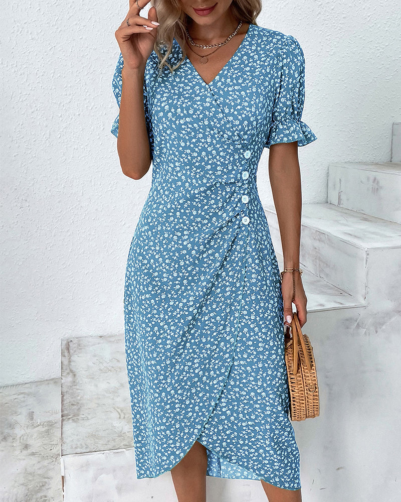 Short-Sleeve Floral Print Dress