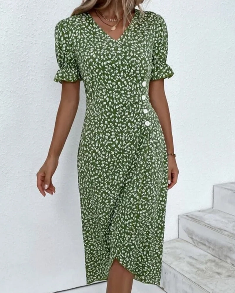 Short-Sleeve Floral Print Dress