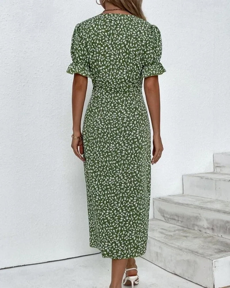 Short-Sleeve Floral Print Dress