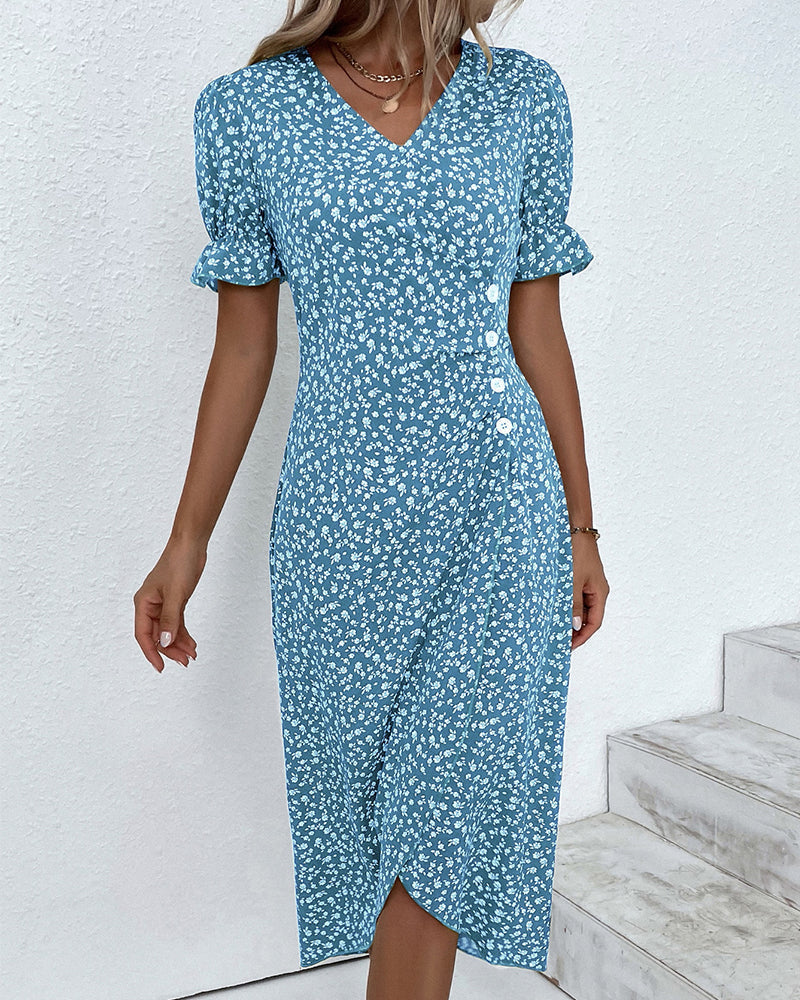 Short-Sleeve Floral Print Dress